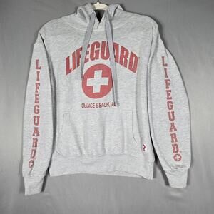 Lifeguard Hoodie Mens Small Gray Red Graphic Orange Beach AL Pullover Sweatshirt